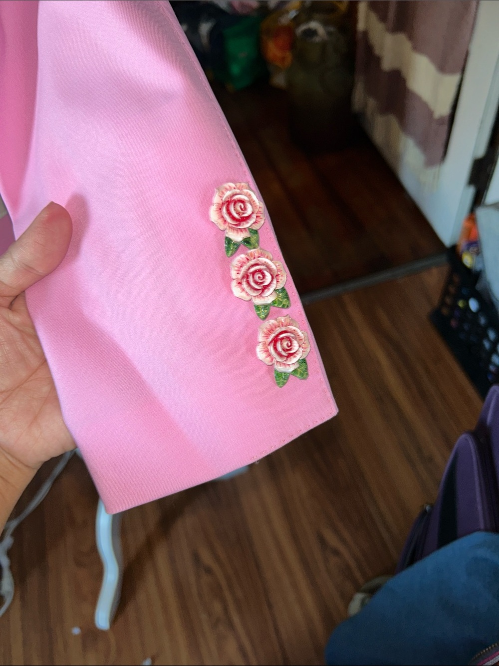 Dolce & Gabbana Pink Satin-Trim Blazer with Floral Pins - Picture 6 of 8